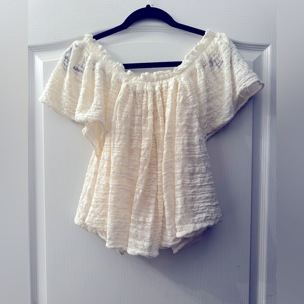 Free People White Flutter Sleeve Ruffled Blouse M - Picture 4 of 8